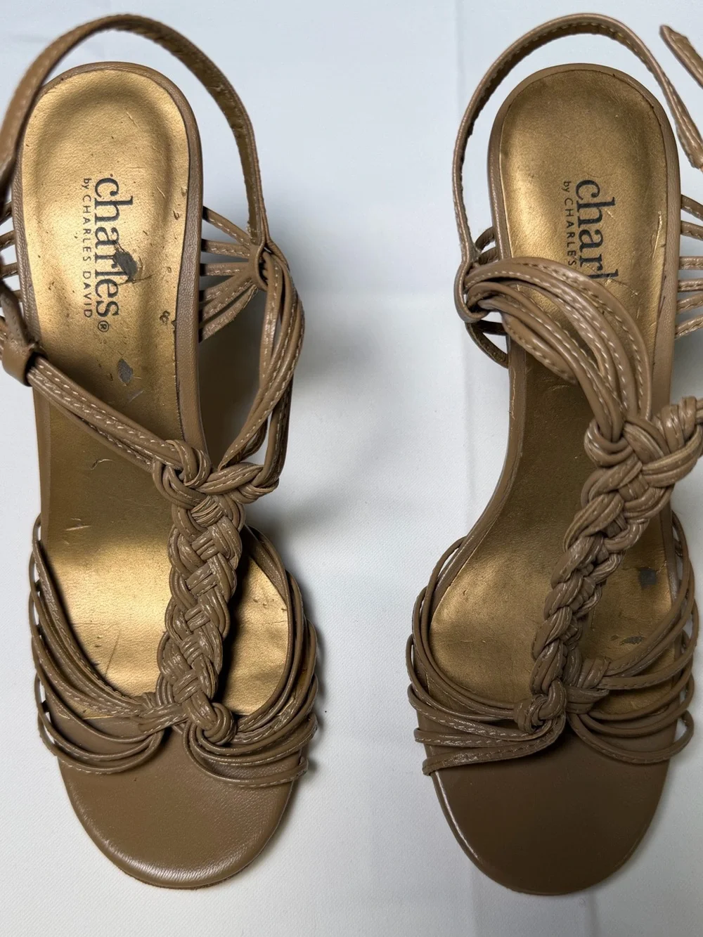 Charles by Charles David Braided Strappy 3” High Heels - Tan /Brown - Elegant 6
